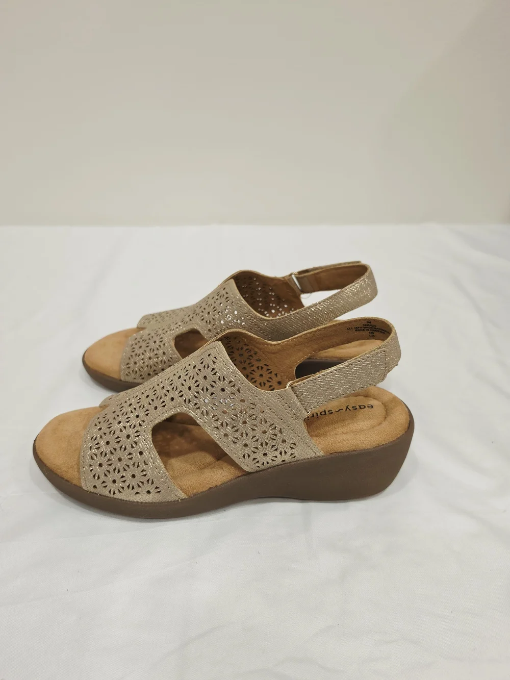 Easy Spirit Gold Kali Laser-Cut Wedge Sandals